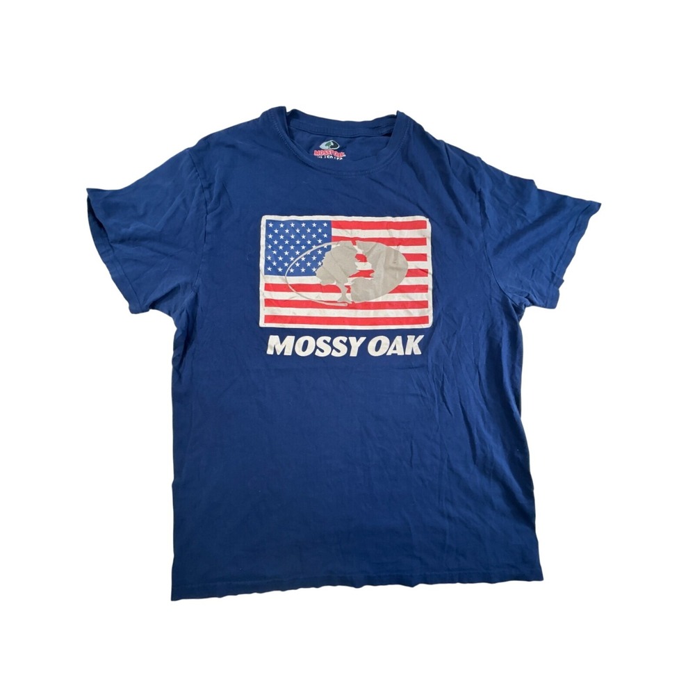 Mossy Oak Mens XL Navy Blue American Flag‎ Graphic T-Shirt Short Sleeve Cotton